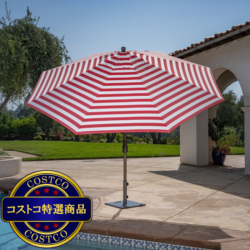 (コストコ) サンヴィラ Cabana 屋外用ガーデン ストライプパラソル 11フィート (3.35m) チェリー/ホワイト(レッド) - 画像 (2)