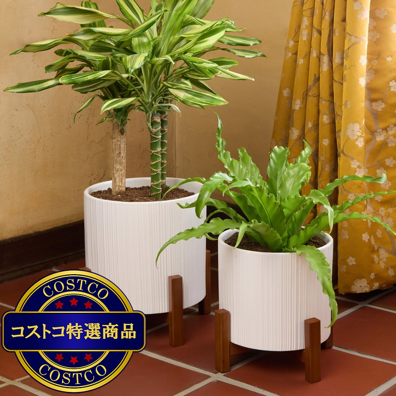 (コストコ) Mullally スタンド付き 陶器プランター 2個セット (26cm & 24.6cm) - 画像 (2)