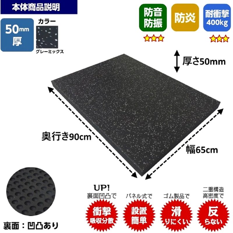 (コストコ) セルデス New ゴムチップマット ワイド 50mm厚 90 cm x 65 cm - 画像 (3)