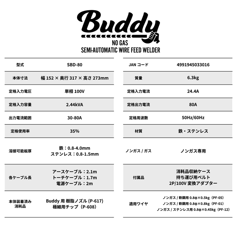 (コストコ) SUZUKID Buddy インバータノンガス半自動溶接機 100専用 サンドベージュ SBD-80SB - 画像 (4)