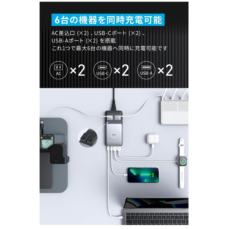 (コストコ) Anker 727 GaNPrime™ チャージングステーション 6ポート 最大出力100W A9126NF1 - 画像 (2)