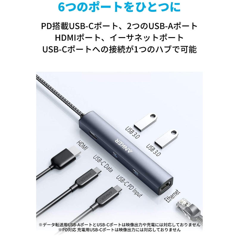 (コストコ) Anker(アンカー)USB-C イーサネットハブ 6ポート 最大出力53W A8365NA1 - 画像 (2)