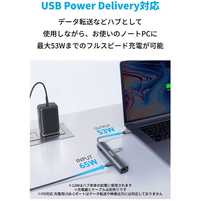 (コストコ) Anker(アンカー)USB-C イーサネットハブ 6ポート 最大出力53W A8365NA1 - 画像 (3)