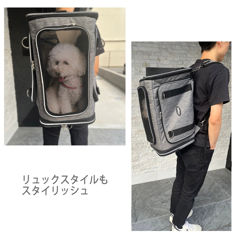 (コストコ) Petique ぺティーク 2LDK 2WAY ペットリュック グレー - 画像 (3)