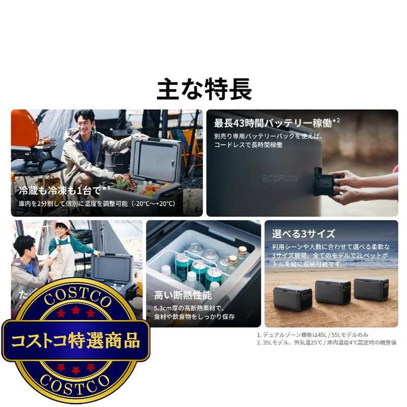 (コストコ) EcoFlow (エコフロー) GLACIER Classic 45L ポータブル冷蔵庫 - 画像 (2)