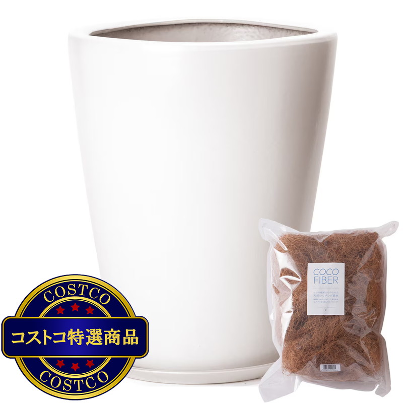 (コストコ) ヤマテー モダン PR1 マット釉 プランター 受け皿付き L 13号 40 x 43cm ホワイト ZZ-C13W13P