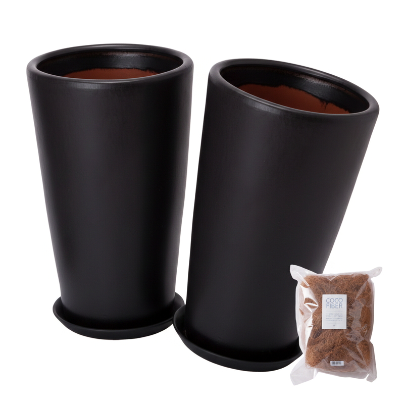 (コストコ) モダン PR1 マット釉 プランター 受け皿付き 2個セット XS 7号 21 x 35cm ブラック ZZ-C13K07Px2