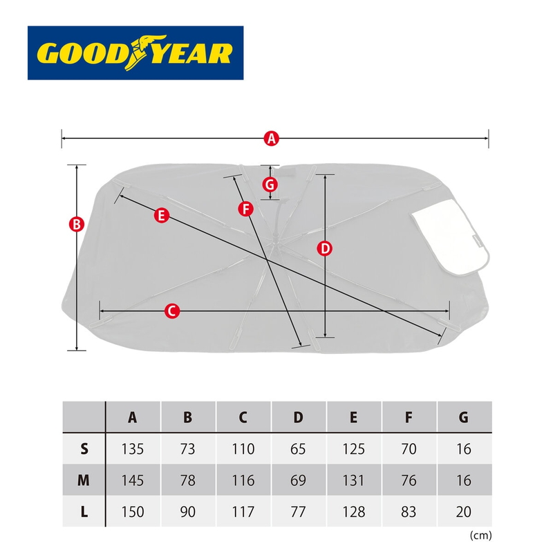 (コストコ) グッドイヤー プレミアムサンシェード Radi-Cool 傘型 GOODYEARロゴ入 折りたたみ傘 サイズL 150x90cm - 画像 (3)