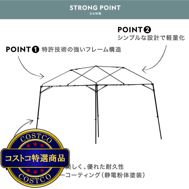 (コストコ) WILD THINGS アウトドアタープ フレームのみ BASE CAMP T-1 FM-2630 - 画像 (3)