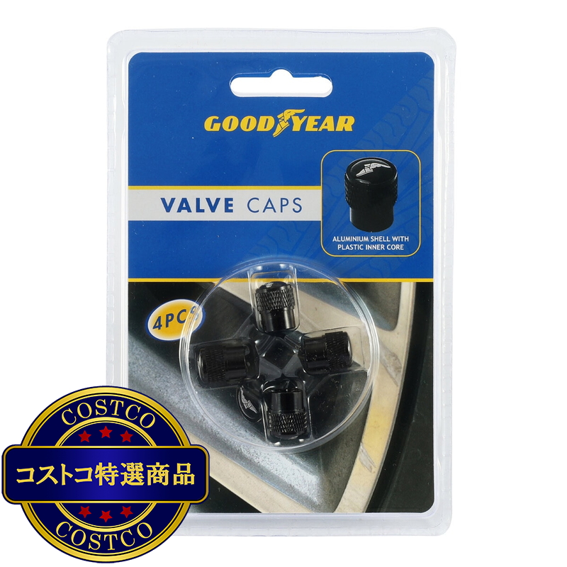 (コストコ) グッドイヤー エアバルブキャップ アルミ ブラック 4個入り - 画像 (2)