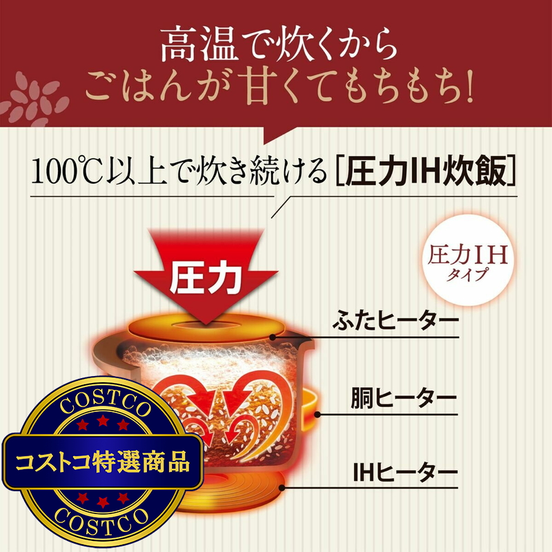 (コストコ) 象印 圧力IH炊飯器1升 NW-YR18-BZ - 画像 (3)