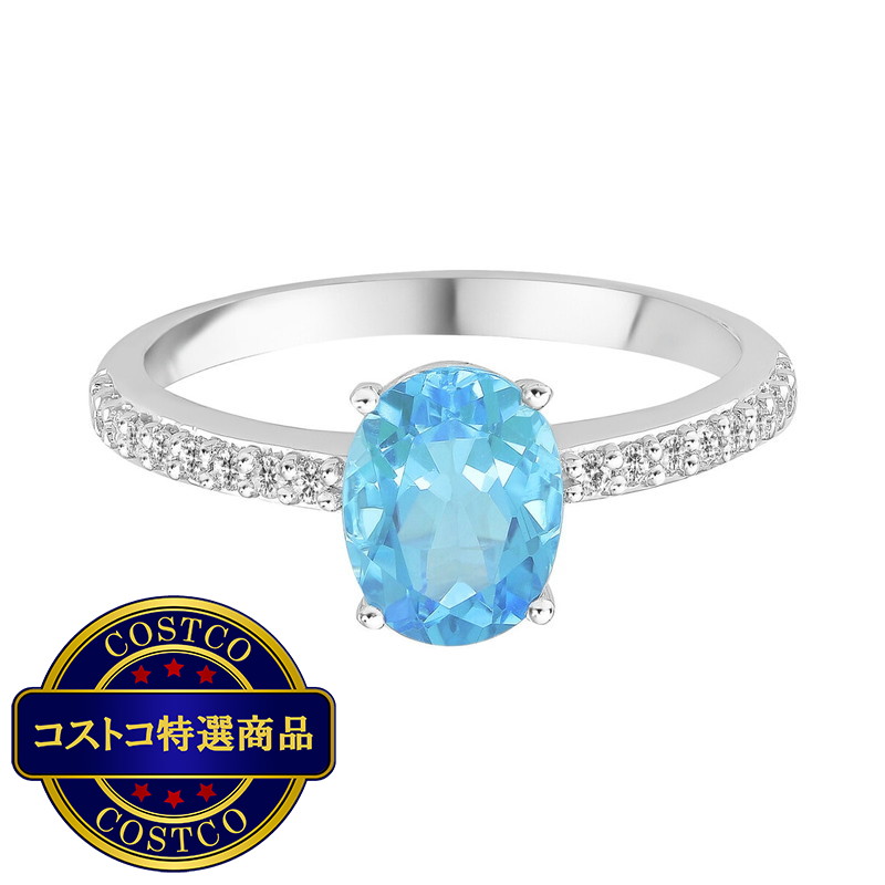 (コストコ) 18Kホワイトゴールド オーバルカットブルートパーズ & 0.12カラットダイヤモンド リング - 画像 (2)