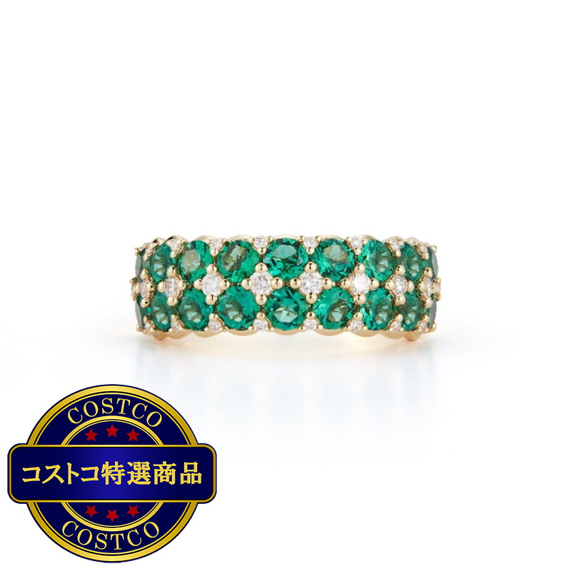 (コストコ) 18K イエローゴールド 0.21カラット ダイヤモンド＆合成エメラルドリング