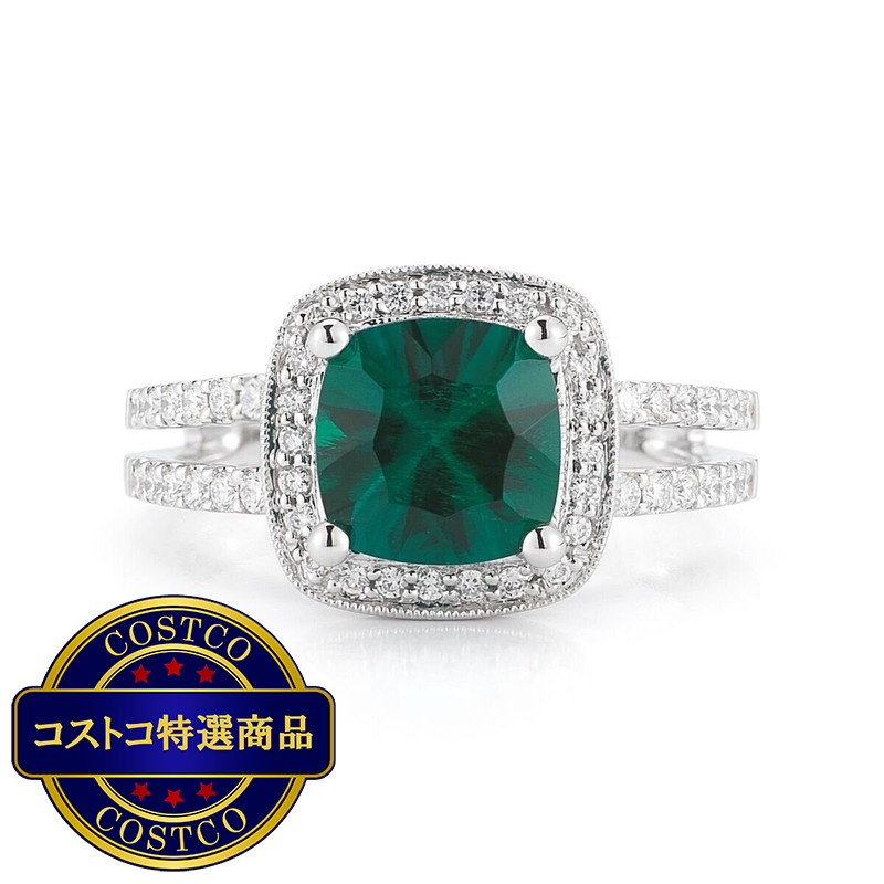 (コストコ) 18K ホワイトゴールド エメラルド & ダイヤモンド リング