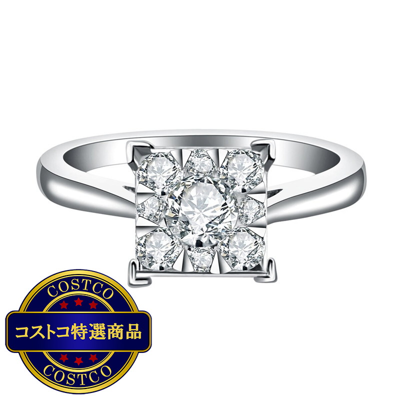 (コストコ) 18Kホワイトゴールド 0.7カラット ダイヤモンド スクエアリング