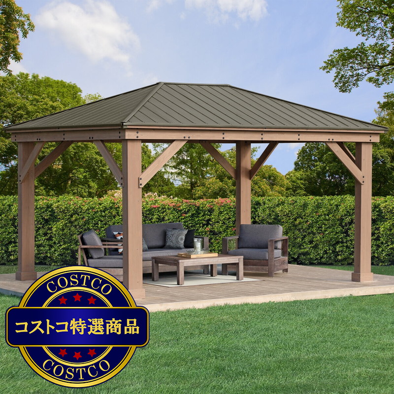(コストコ) Yardistry 12x16 フィート (3.6 x 4.9m) ウッドガゼボ アルミ製屋根 - 画像 (2)