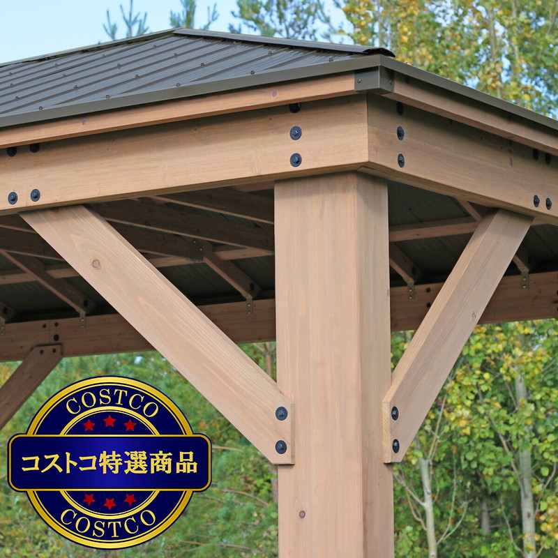 (コストコ) Yardistry 12x16 フィート (3.6 x 4.9m) ウッドガゼボ アルミ製屋根 - 画像 (3)