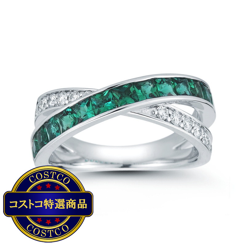 (コストコ) 18K ホワイトゴールド 0.25カラット ダイヤモンド&合成エメラルドリング - 画像 (2)