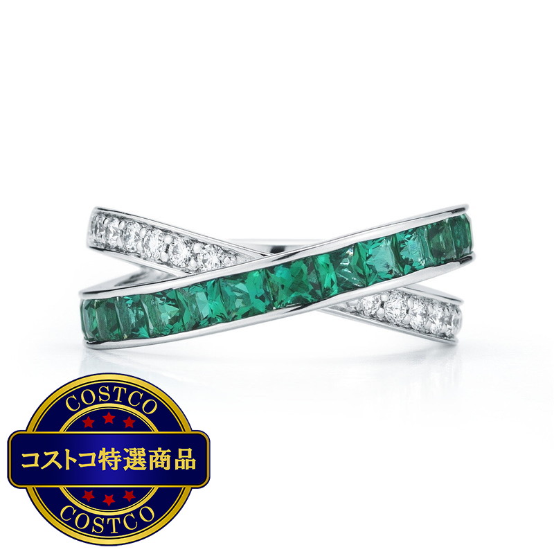 (コストコ) 18K ホワイトゴールド 0.25カラット ダイヤモンド&合成エメラルドリング