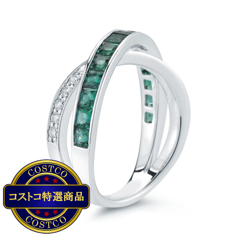 (コストコ) 18K ホワイトゴールド 0.25カラット ダイヤモンド&合成エメラルドリング - 画像 (3)