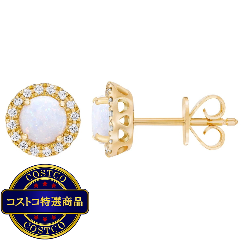 (コストコ) 14K イエローゴールド 0.12カラット ダイヤモンド / オパール ピアス