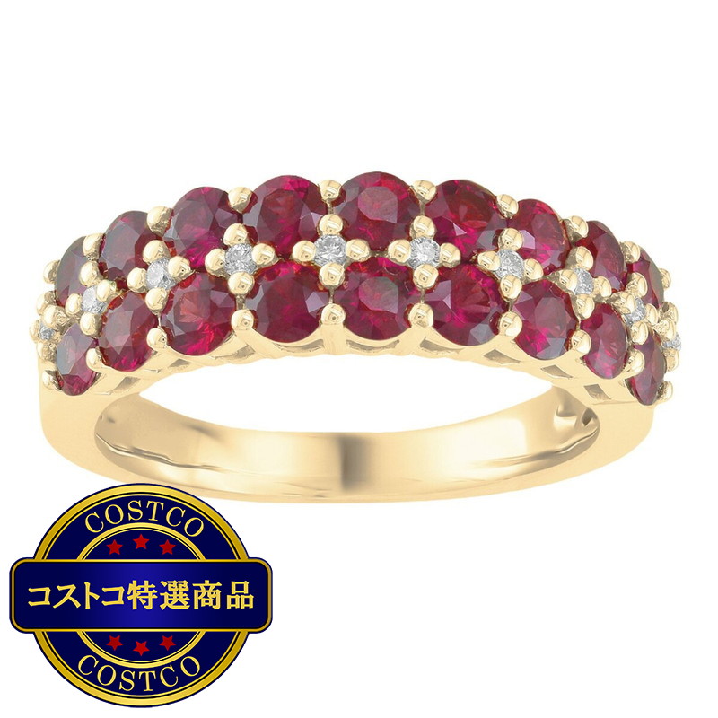 (コストコ) 18K イエローゴールド 0.05カラット ダイヤモンド＆ルビー リング