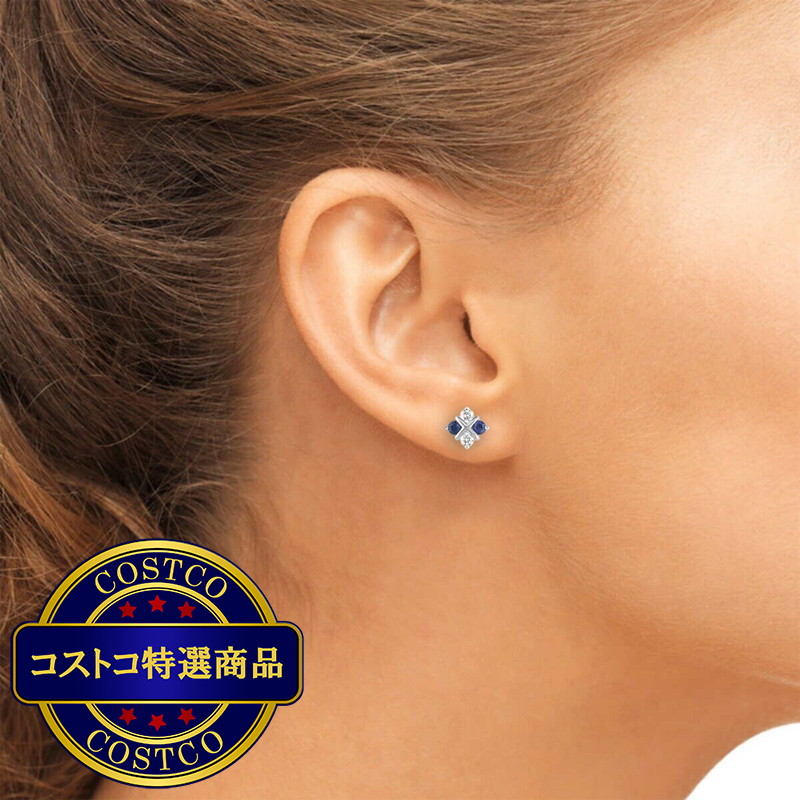 (コストコ) 18K ホワイトゴールド 0.25カラット ダイヤモンド&サファイアピアス - 画像 (3)
