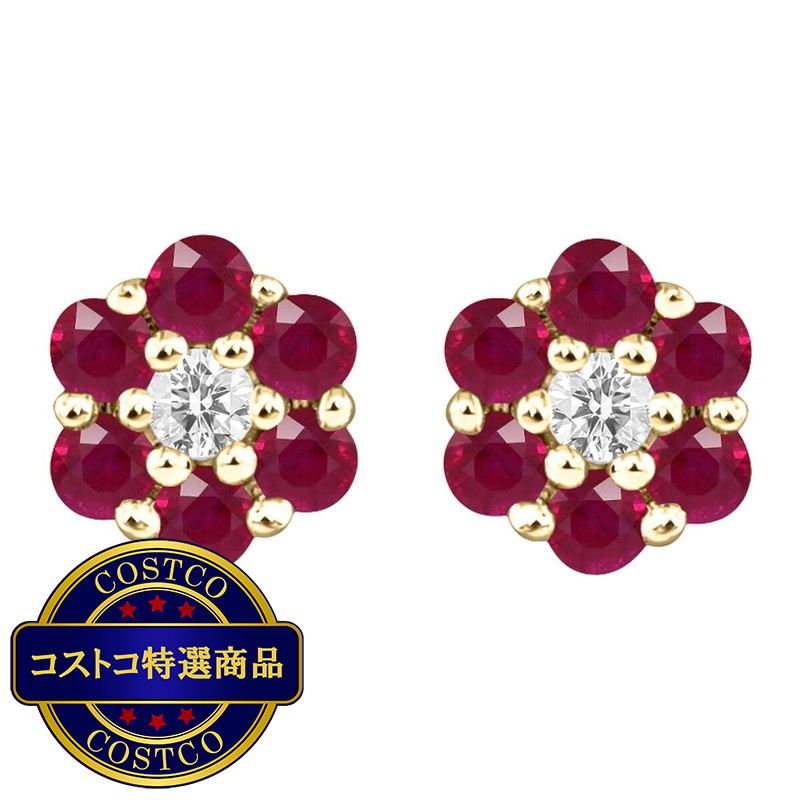 (コストコ) 18Kイエローゴールド 0.05カラット ダイヤモンド＆ルビー ピアス