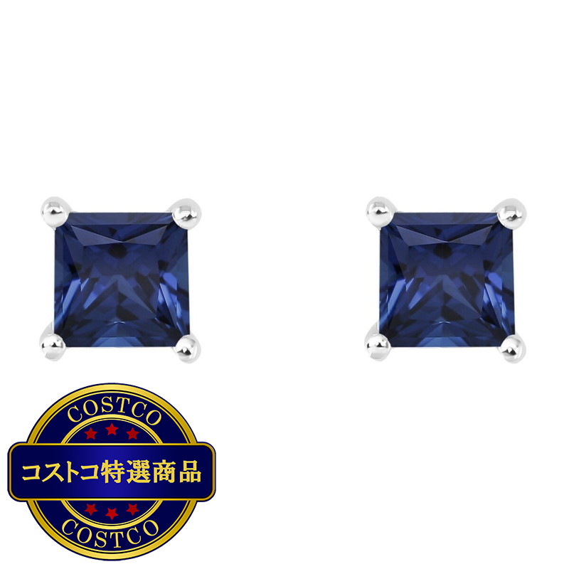 (コストコ) 18K ホワイトゴールド スクエアカット サファイア ピアス