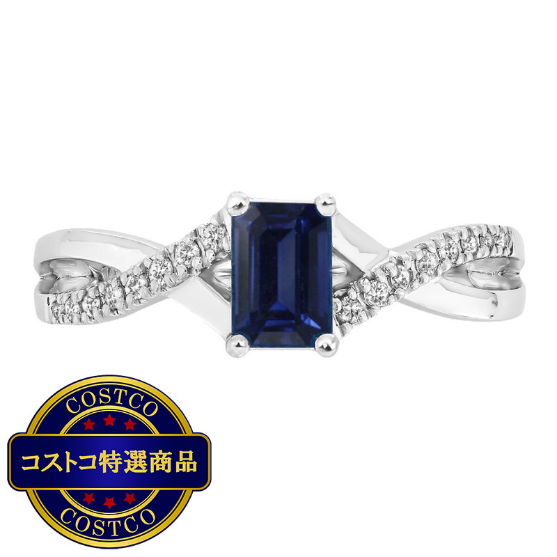 (コストコ) 18K ホワイトゴールド 0.1カラット ダイヤモンド＆サファイヤ リング