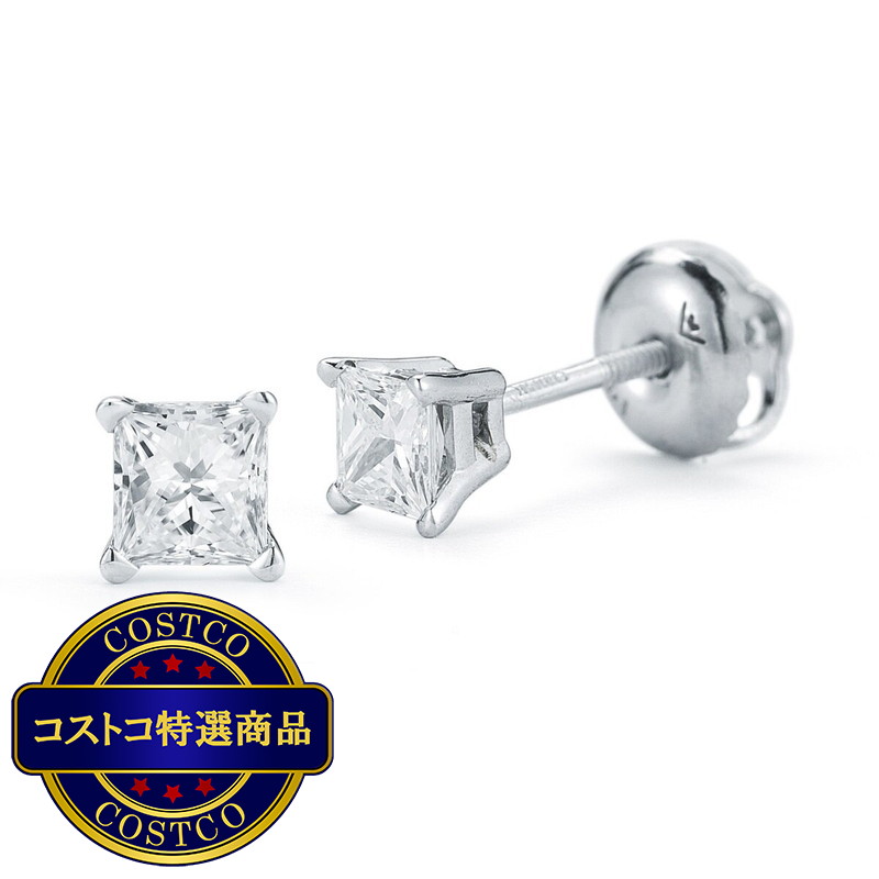 (コストコ) 18Kホワイトゴールド 0.23カラット プリンセスカット ダイヤモンド ピアス