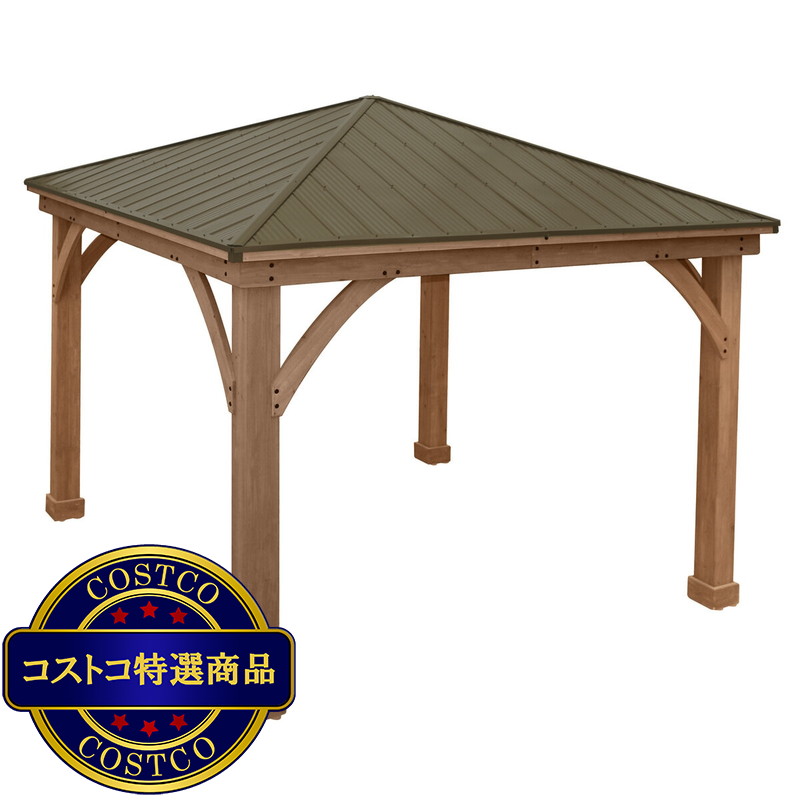 (コストコ) Yardistry 12x12 フィート (3.6 x 3.6m) ウッドガゼボ アルミ製屋根 - 画像 (2)