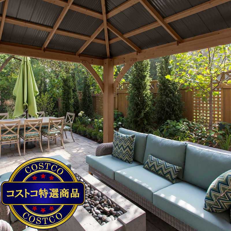 (コストコ) Yardistry 12x12 フィート (3.6 x 3.6m) ウッドガゼボ アルミ製屋根 - 画像 (3)