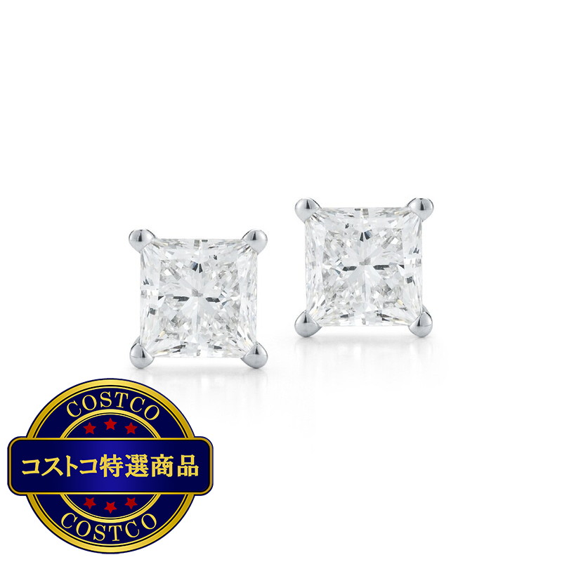 (コストコ) 18Kホワイトゴールド 0.75カラット プリンセスカット ダイヤモンド ピアス - 画像 (2)