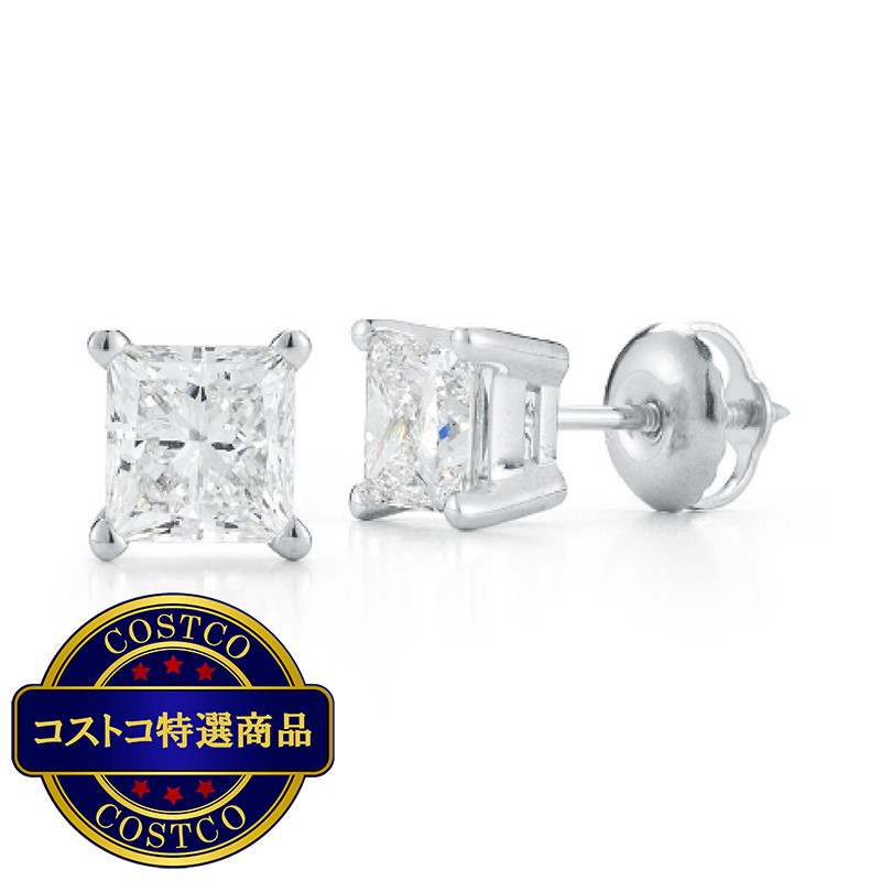 (コストコ) 18Kホワイトゴールド 0.75カラット プリンセスカット ダイヤモンド ピアス