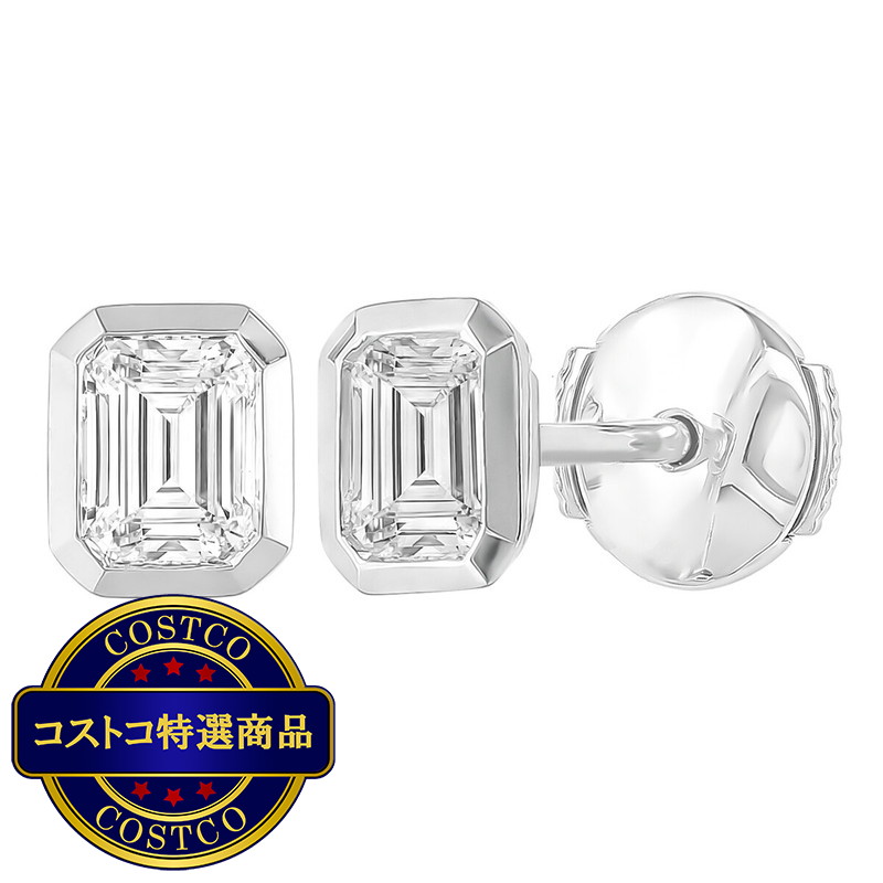 (コストコ) 18Kホワイトゴールド 0.60カラット エメラルドカット ダイヤモンド ピアス