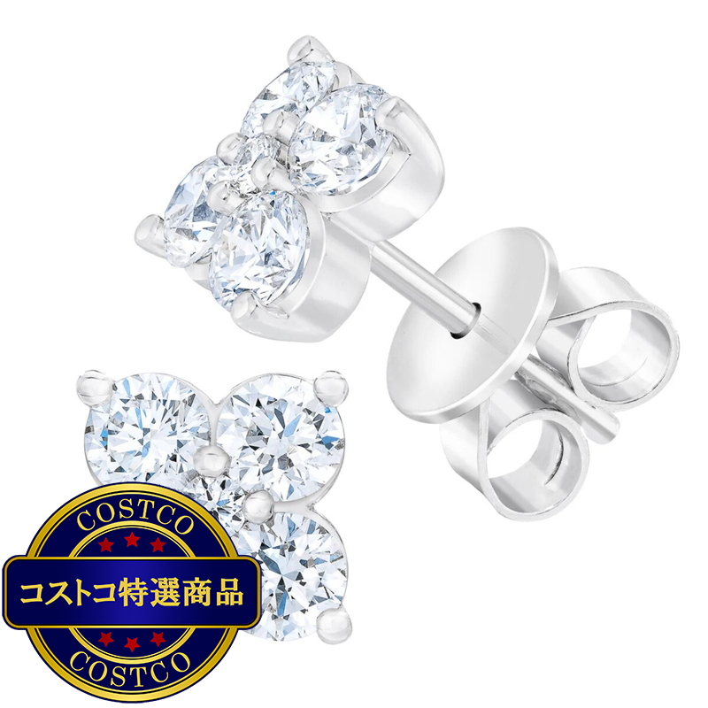 (コストコ) 14K ホワイトゴールド 1.00カラット 花柄 ダイヤモンド イヤリング