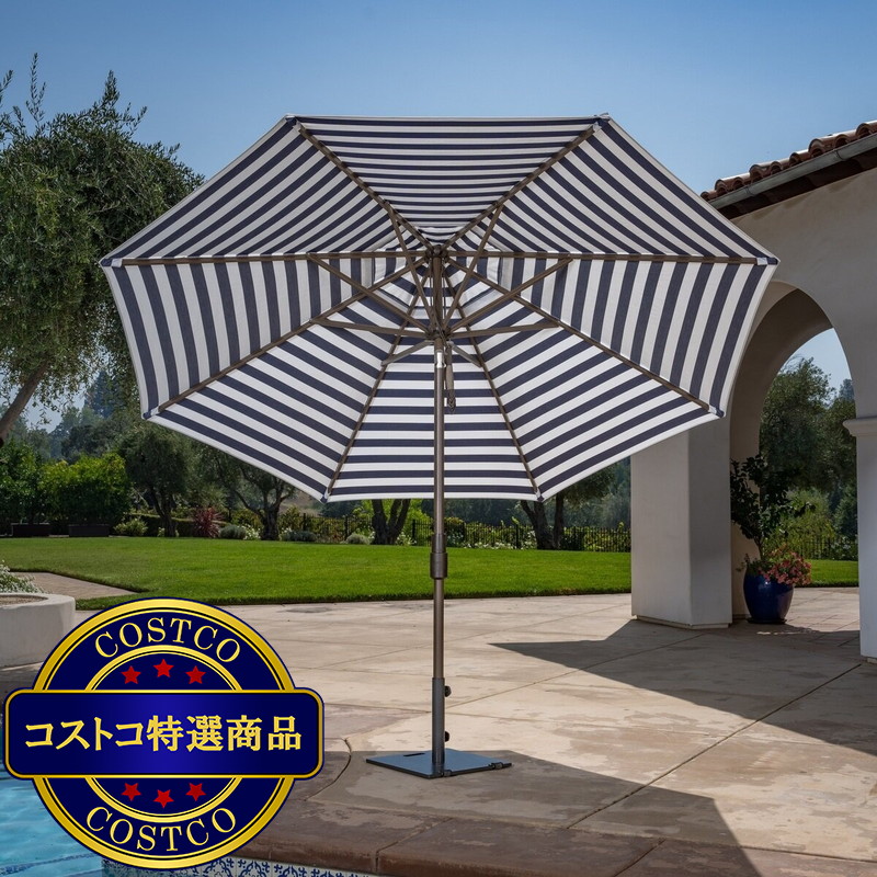 (コストコ) サンヴィラ Cabana 屋外用ガーデン ストライプパラソル 11フィート (3.35m) ネイビー & ホワイト - 画像 (3)