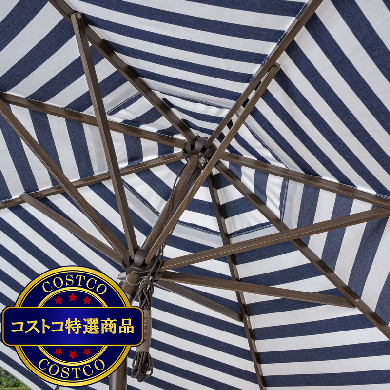(コストコ) サンヴィラ Cabana 屋外用ガーデン ストライプパラソル 11フィート (3.35m) ネイビー & ホワイト - 画像 (4)