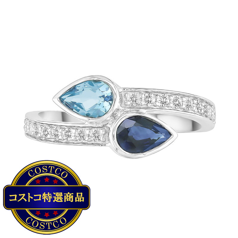 (コストコ) 18K ホワイトゴールド マルチカラーストン & 0.2カラット ダイヤモンド リング