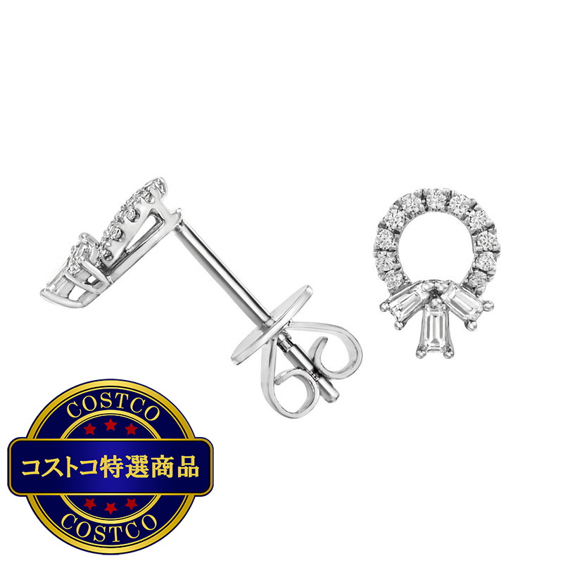 (コストコ) 18Kホワイトゴールド 0.22カラット ラウンド&タッパーバゲット ダイヤモンド リースデザインピアス - 画像 (2)