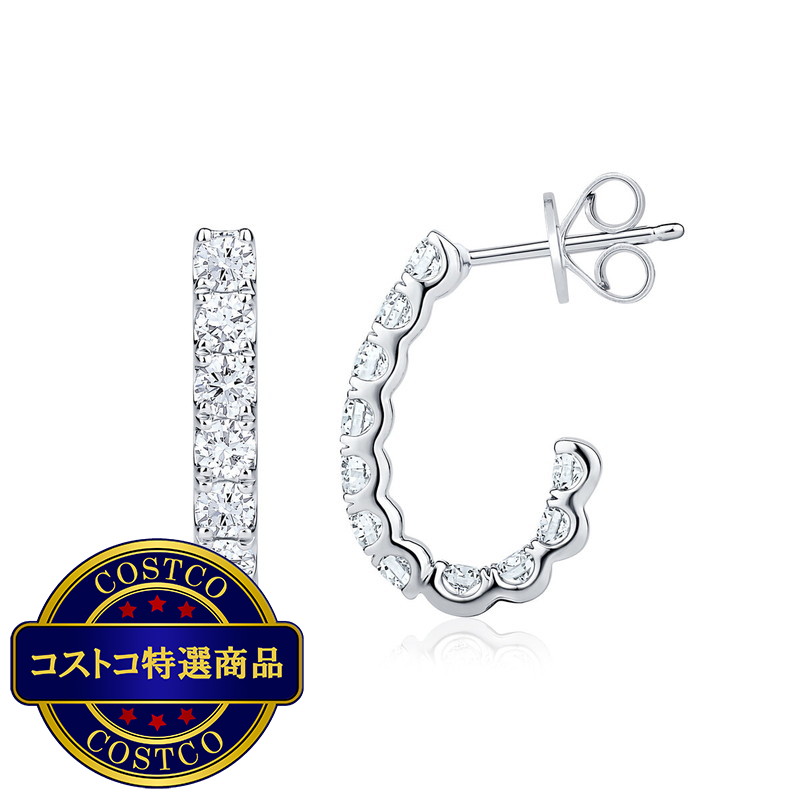 (コストコ) 18K ホワイトゴールド 1.50カラット J-フープ ダイヤモンド ピアス
