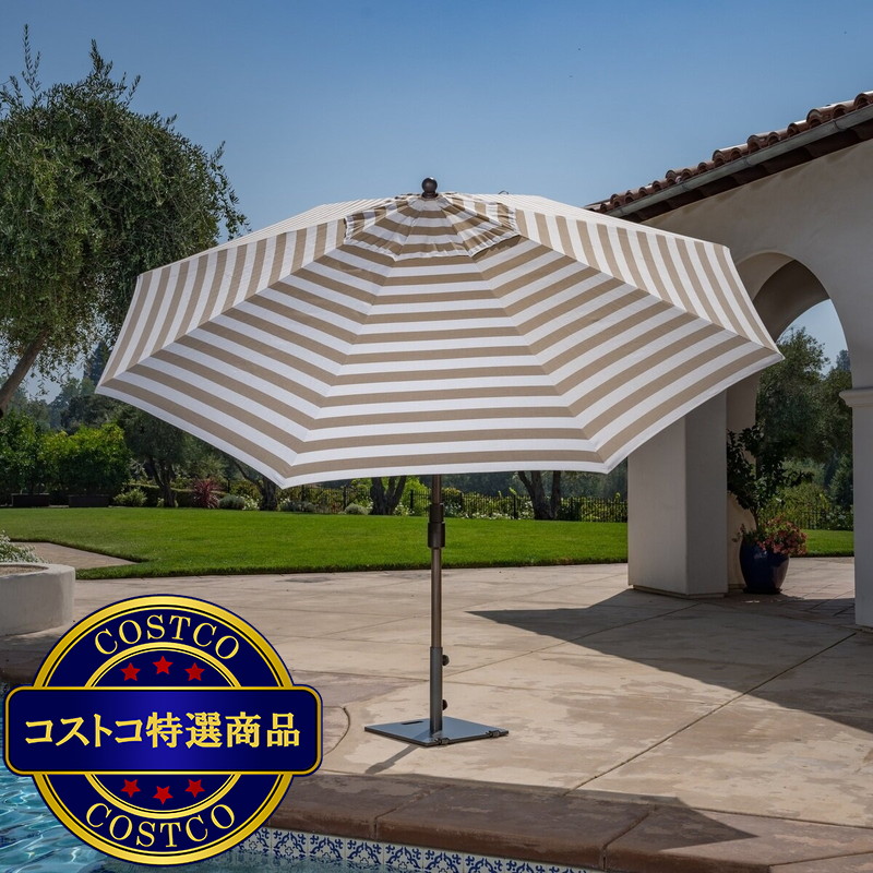 (コストコ) サンヴィラ Cabana 屋外用ガーデン ストライプパラソル 11フィート (3.35m) ヘザー & ホワイト(ベージュ) - 画像 (2)