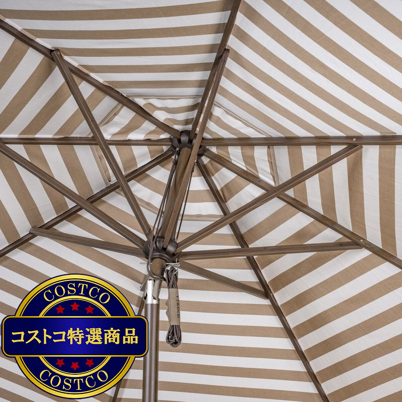 (コストコ) サンヴィラ Cabana 屋外用ガーデン ストライプパラソル 11フィート (3.35m) ヘザー & ホワイト(ベージュ) - 画像 (4)