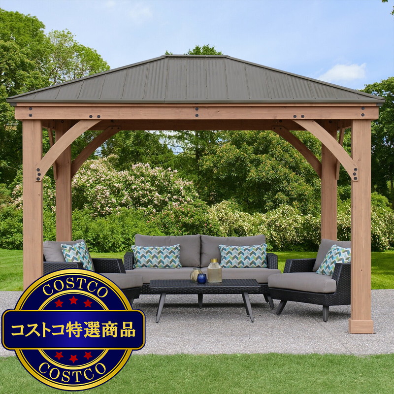 (コストコ) Yardistry 12x10 フィート (3.6 x 3.0m) ウッドガゼボ アルミ製屋根