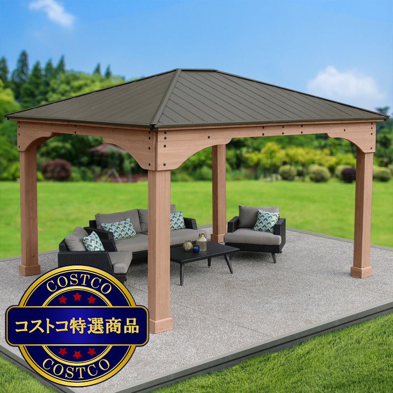 (コストコ) Yardistry 12x14 フィート (3.6 x 4.2m) ウッドガゼボ アルミ製屋根 - 画像 (3)