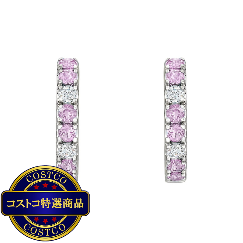 (コストコ) 14K ホワイトゴールド 0.11カラット ダイヤモンド / ピンクサファイヤ ピアス - 画像 (2)