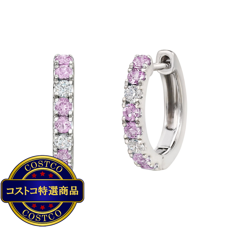 (コストコ) 14K ホワイトゴールド 0.11カラット ダイヤモンド / ピンクサファイヤ ピアス