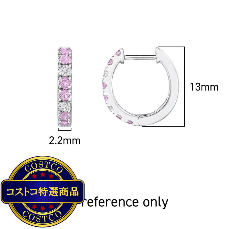 (コストコ) 14K ホワイトゴールド 0.11カラット ダイヤモンド / ピンクサファイヤ ピアス - 画像 (3)
