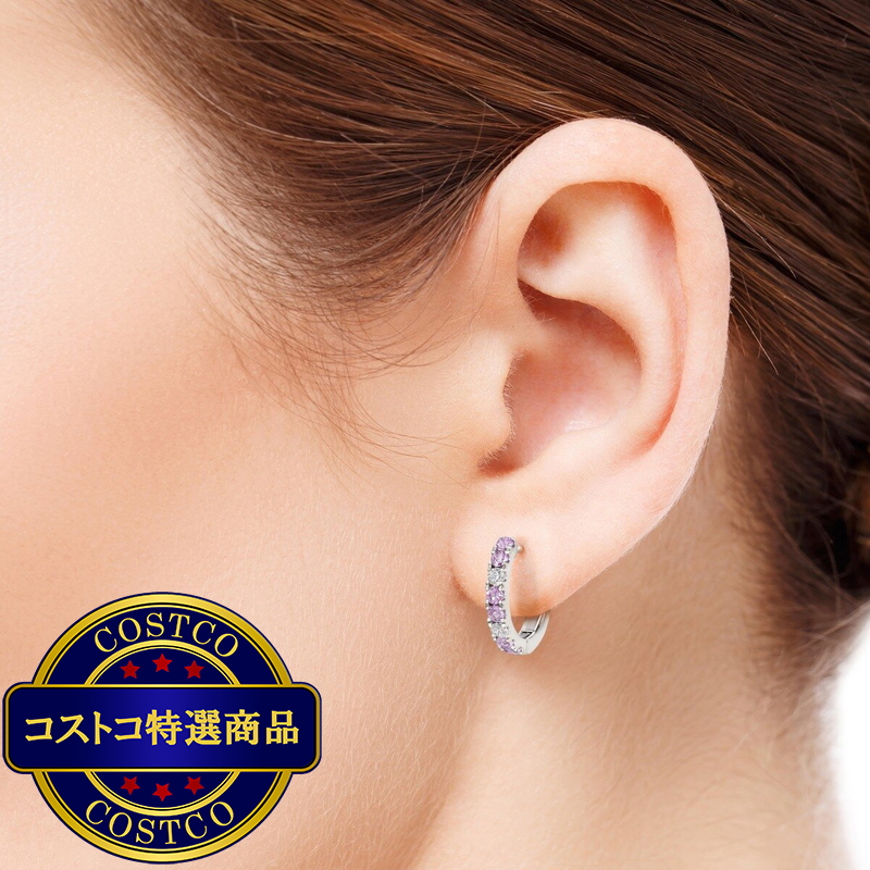 (コストコ) 14K ホワイトゴールド 0.11カラット ダイヤモンド / ピンクサファイヤ ピアス - 画像 (4)